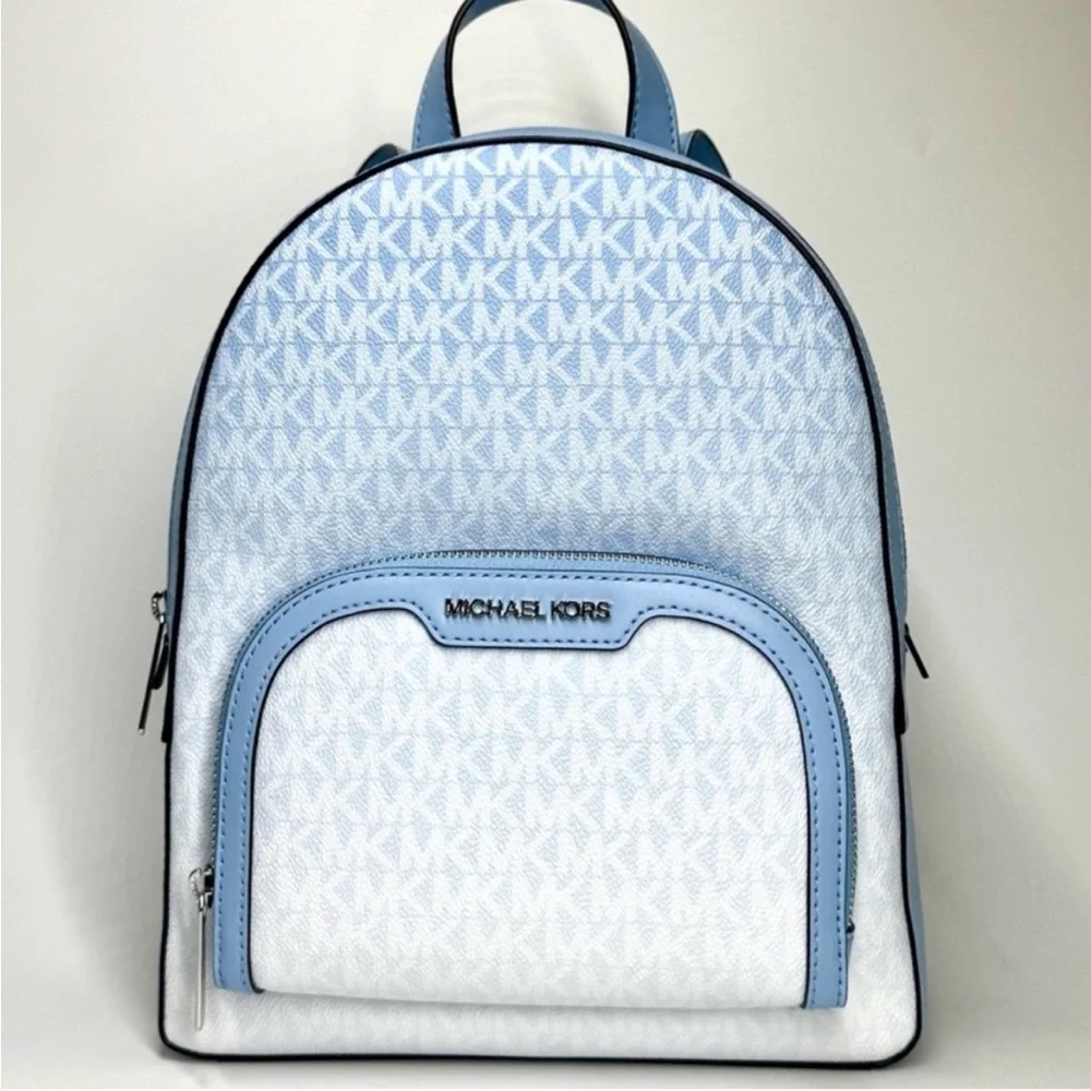Michael Kors Light Blue and White Monogram Backpack